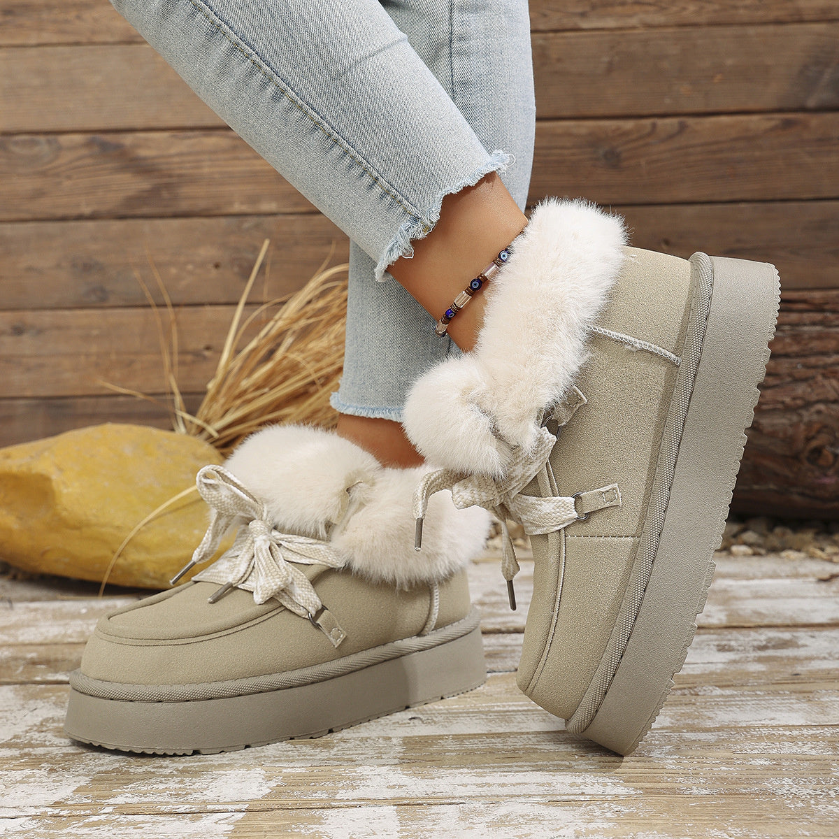 Plush Faux Fur Lined Platform Boots