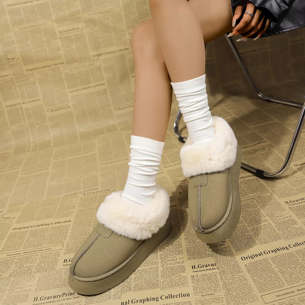 Plush Suede Platform Ankle Boots