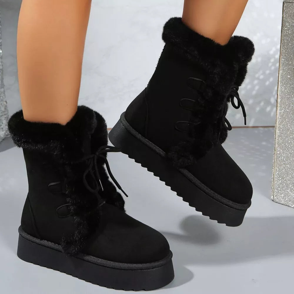 Cozy Suede Lace-up Platform Boots
