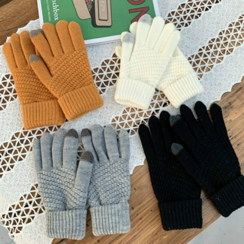 Winter Touch Screen Gloves Women Men Warm Stretch Knit Mittens Imitation Wool