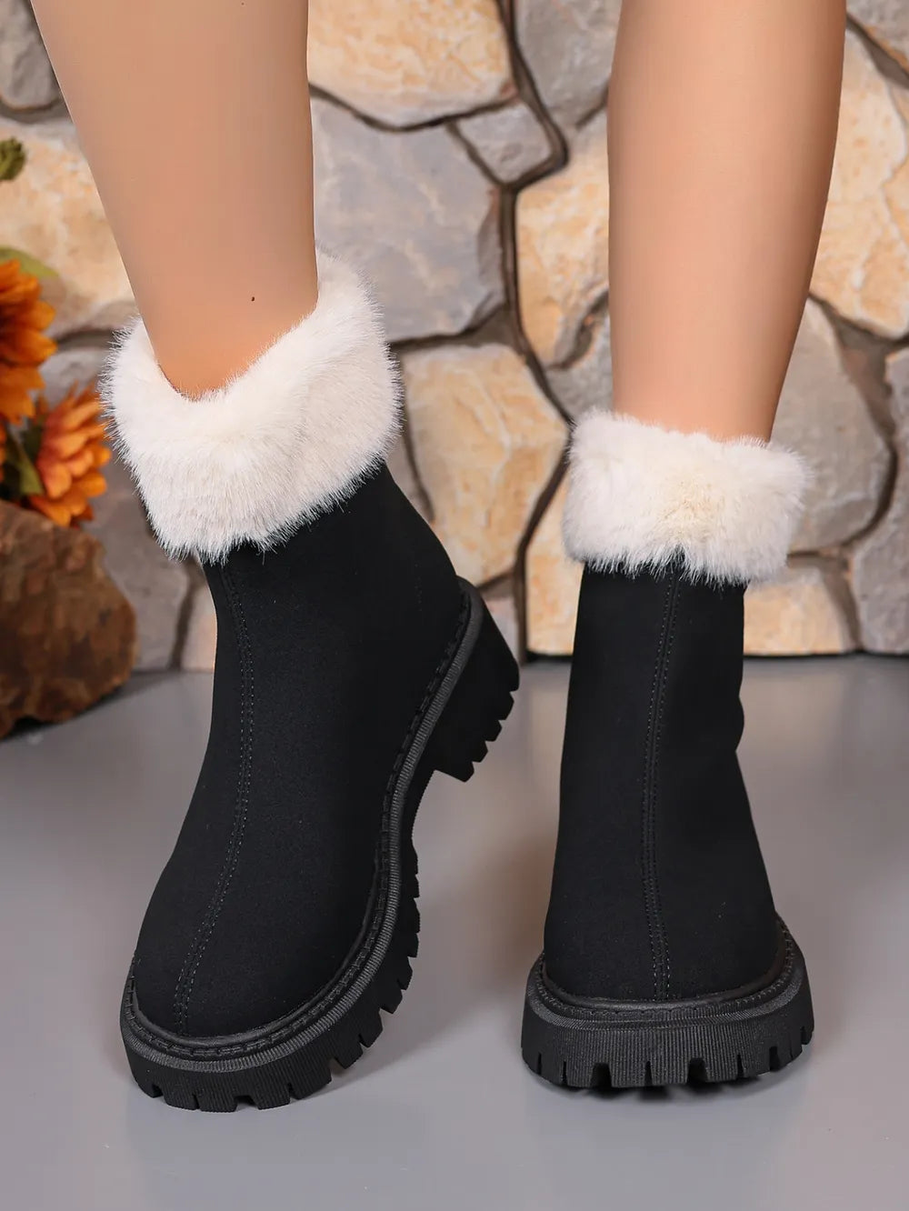 Suede Ankle Boots with Faux Fur Trim