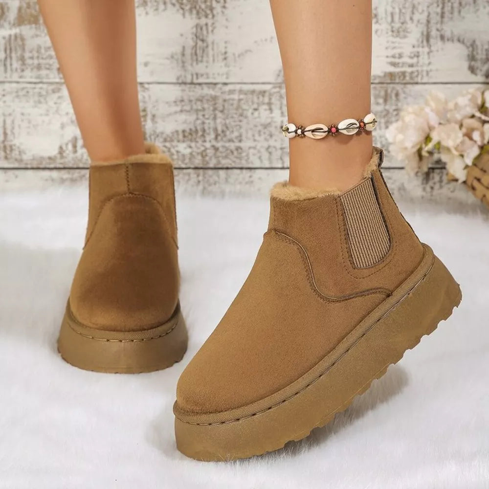 Suede Round Toe Platform Ankle Boots