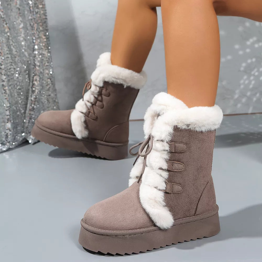 Cozy Suede Lace-up Platform Boots
