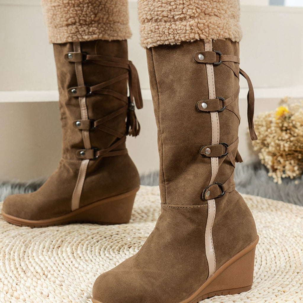 Faux Fur Lined Suede Wedge Boots