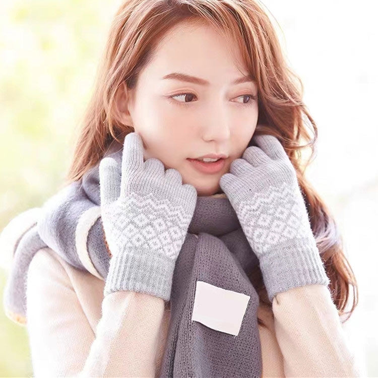 Winter Touch Screen Gloves Women Men Warm Stretch Knit Mittens Imitation Wool Thicken Full Finger Gloves(Yellow)