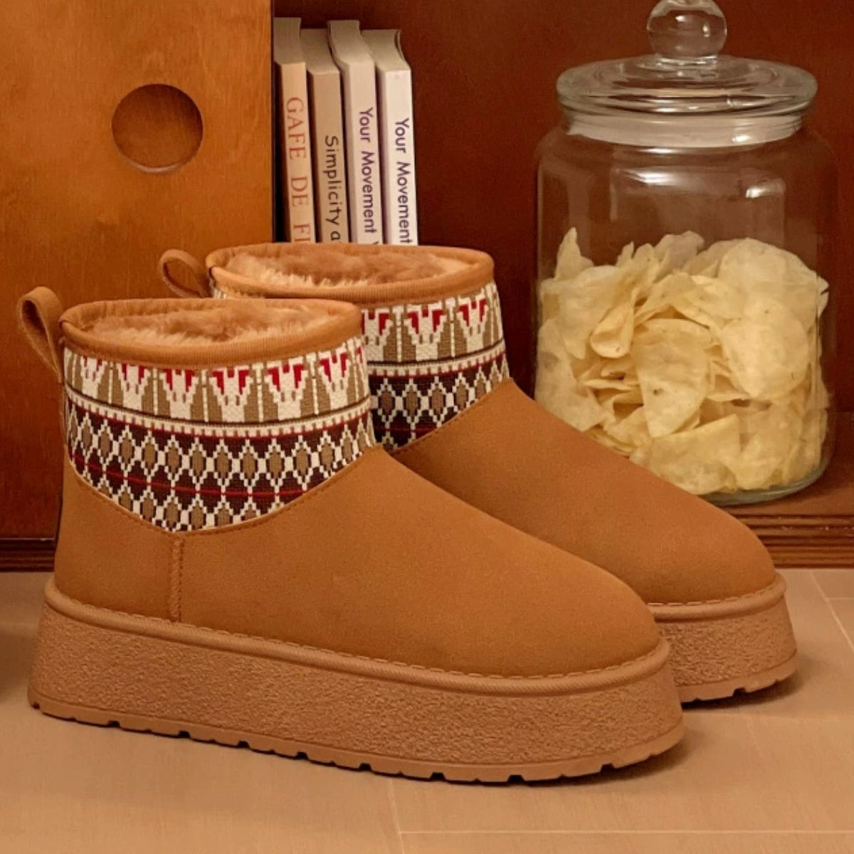 Fabric Round Toe Platform Boots