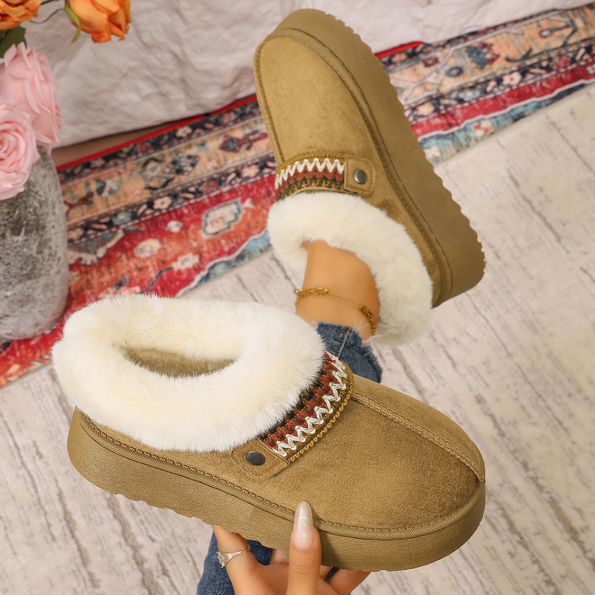 Platform Faux Fur Lined Suede Slip-On Boots