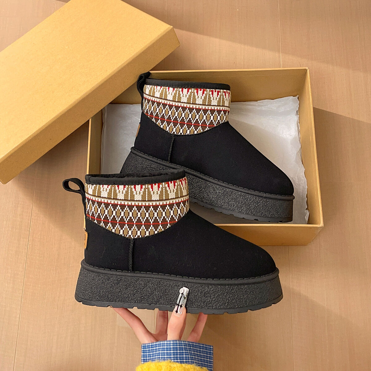 Fabric Round Toe Platform Boots