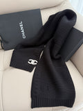 Chanel Black Rib-Knit Logo Scarf