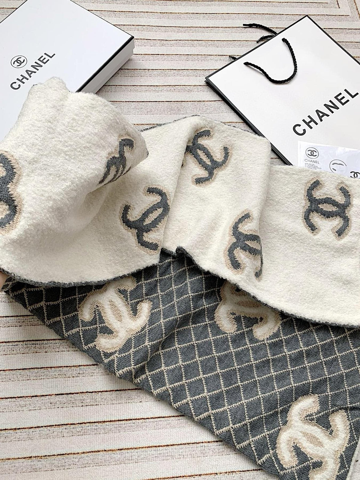 Chanel Diamond-Pattern Logo Scarf