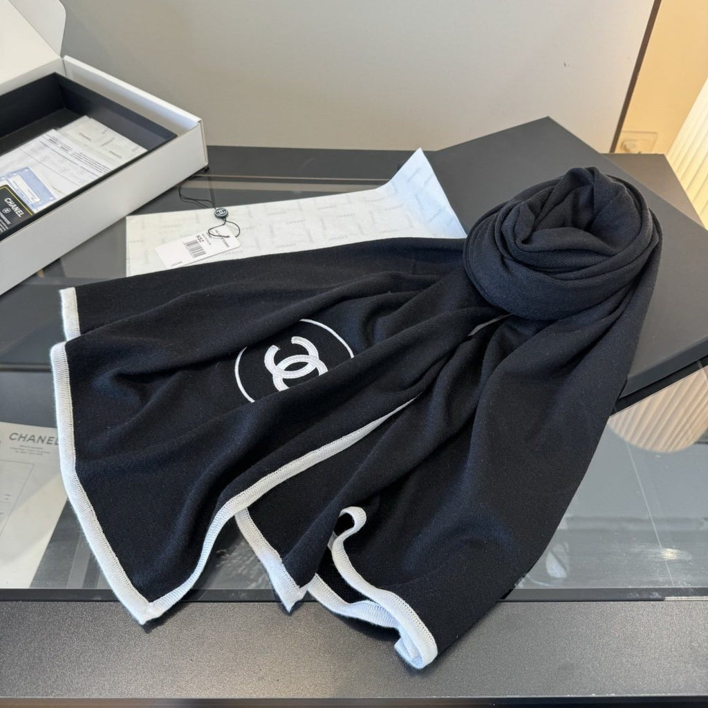 Chanel Black Logo Trim Scarf