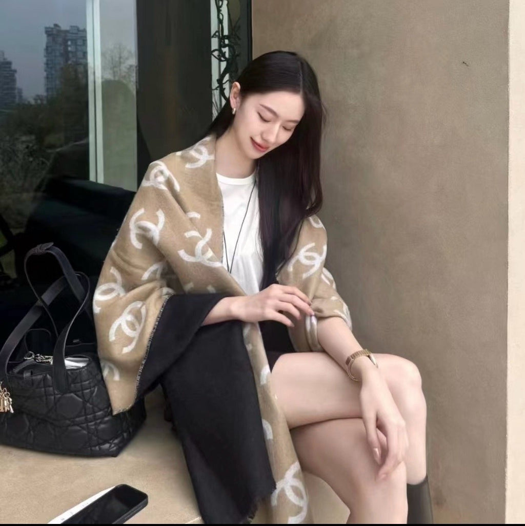 Chanel Reversible Logo Scarf Shawl